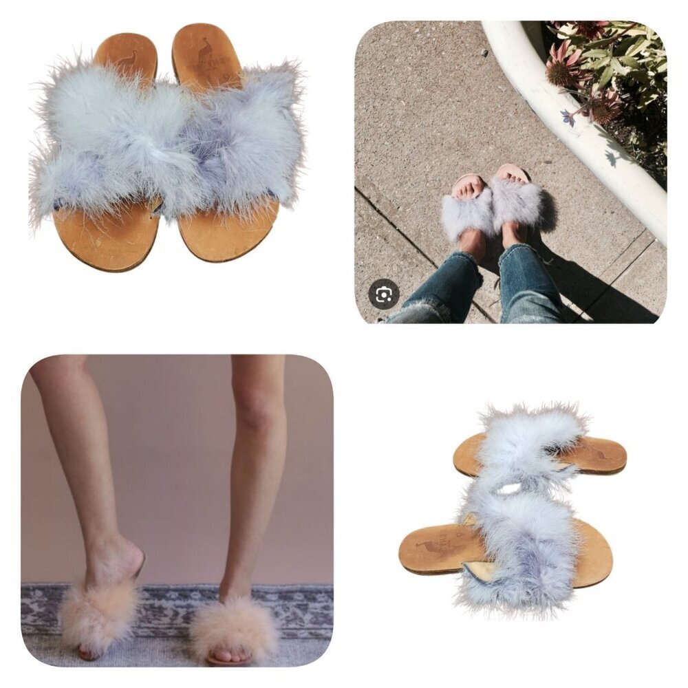 Brother Vellies Marabou Lamu Sandal Lavender Size 9 - Picture 1 of 9